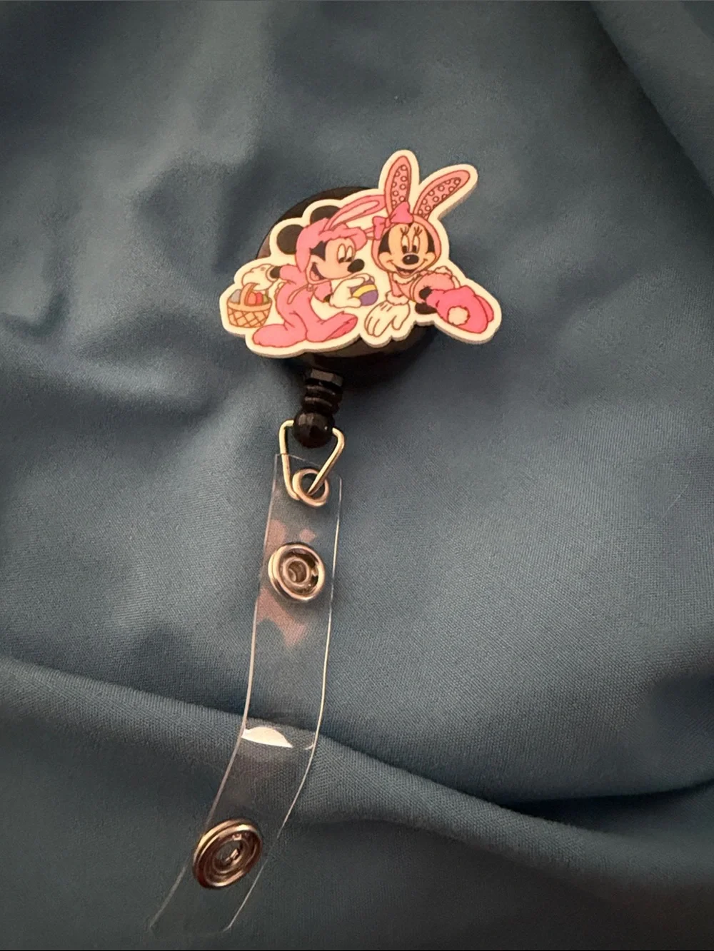 Pink Bunny Character Reel Badge Holder